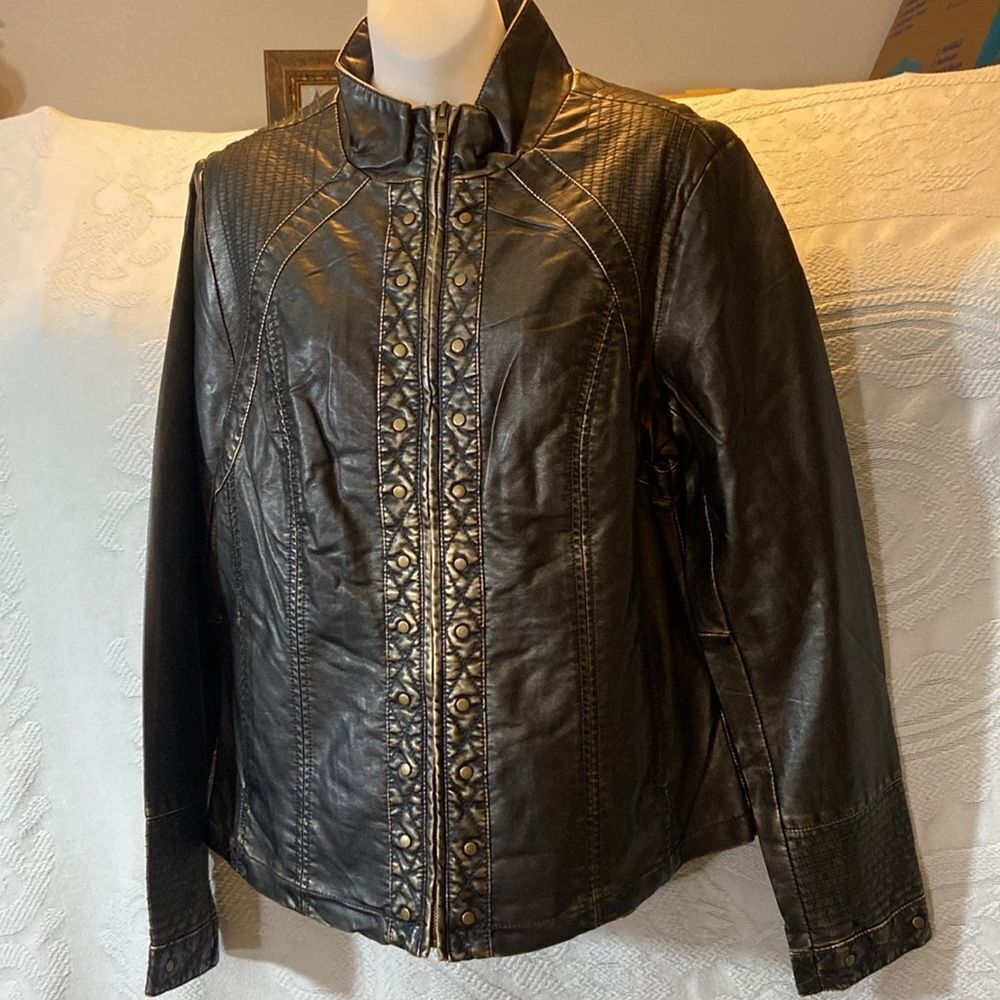 Vtg Big Chill Hon Vegan Leather Black Studded Women Jacket Size L New Never Work